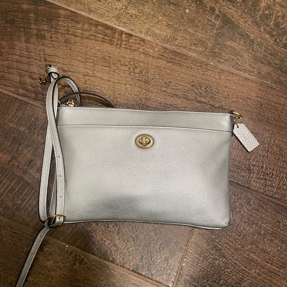 Coach Handbags - Coach Silver Crossbody Bag with Textured Leather